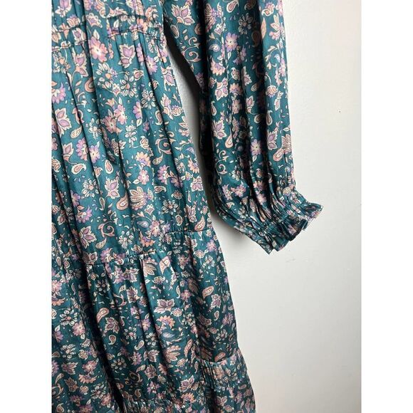 Anthropologie Current Air Tiered Green and Pink Floral Mini Dress Sz. S - Picture 3 of 12